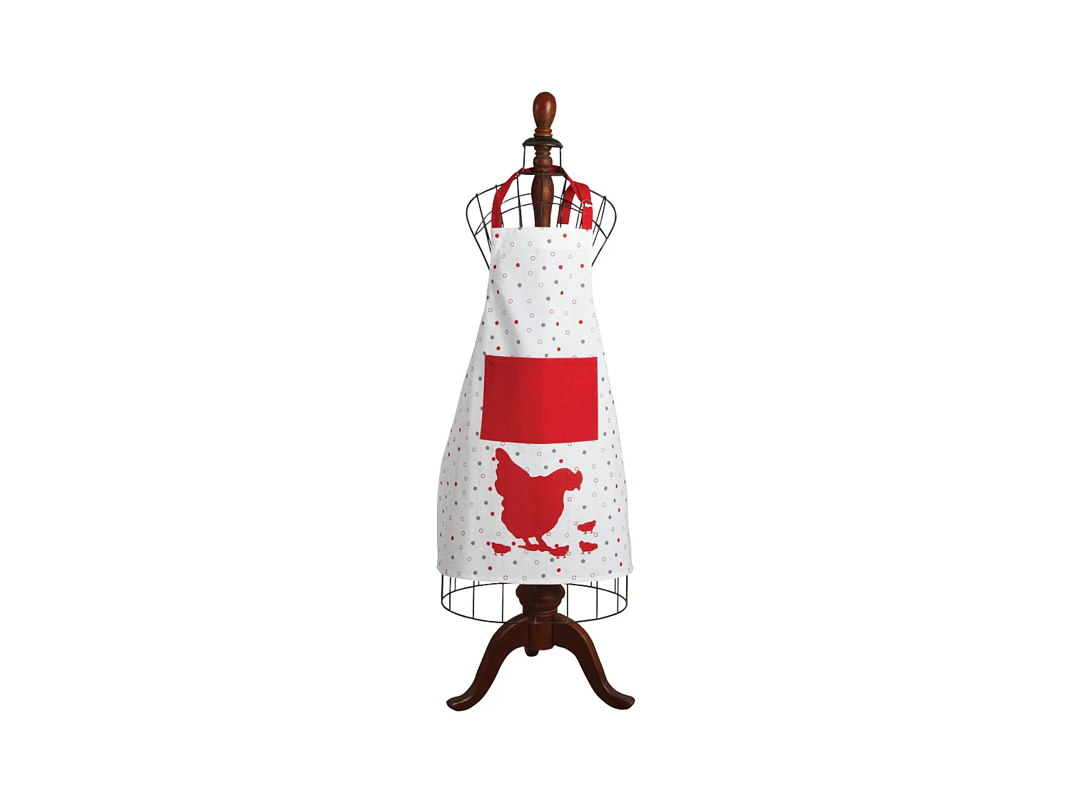 Tablier de cuisine en coton – Motif poule et poche rouge