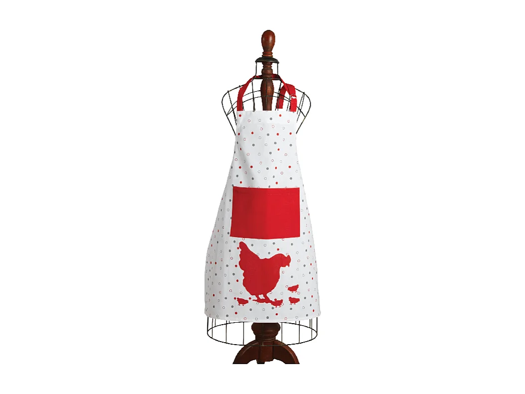 Tablier de cuisine en coton – Motif poule et poche rouge