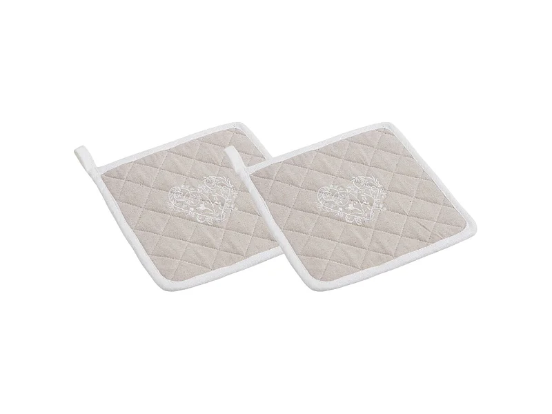 Manique beige en lin et coton (Lot de 2)