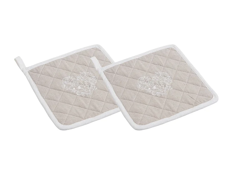 Manique beige en lin et coton (Lot de 2)