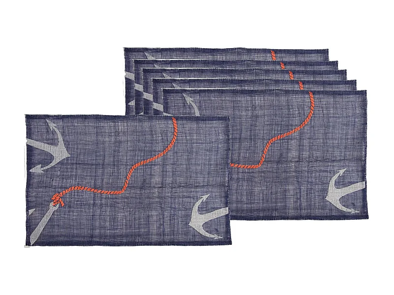 Lot de 6 sets de table en sinamay Ancre Marine