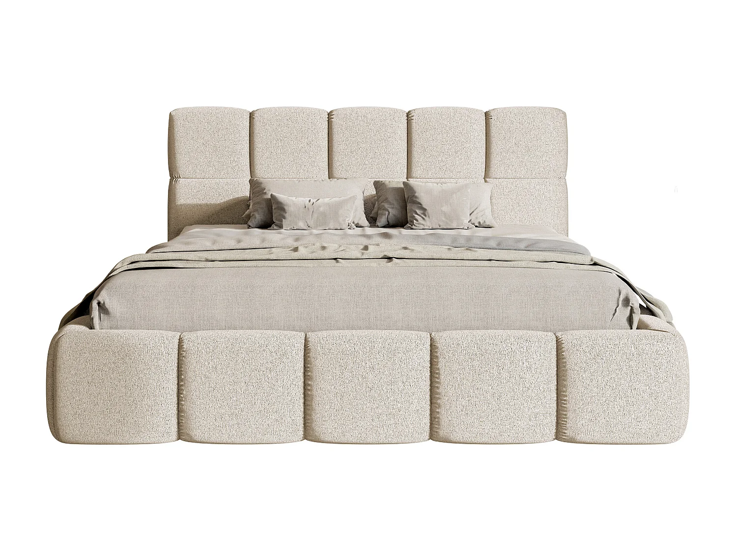 Lit rembourré - 140x200 cm - beige clair chenille hydrophobe - CLOUDY