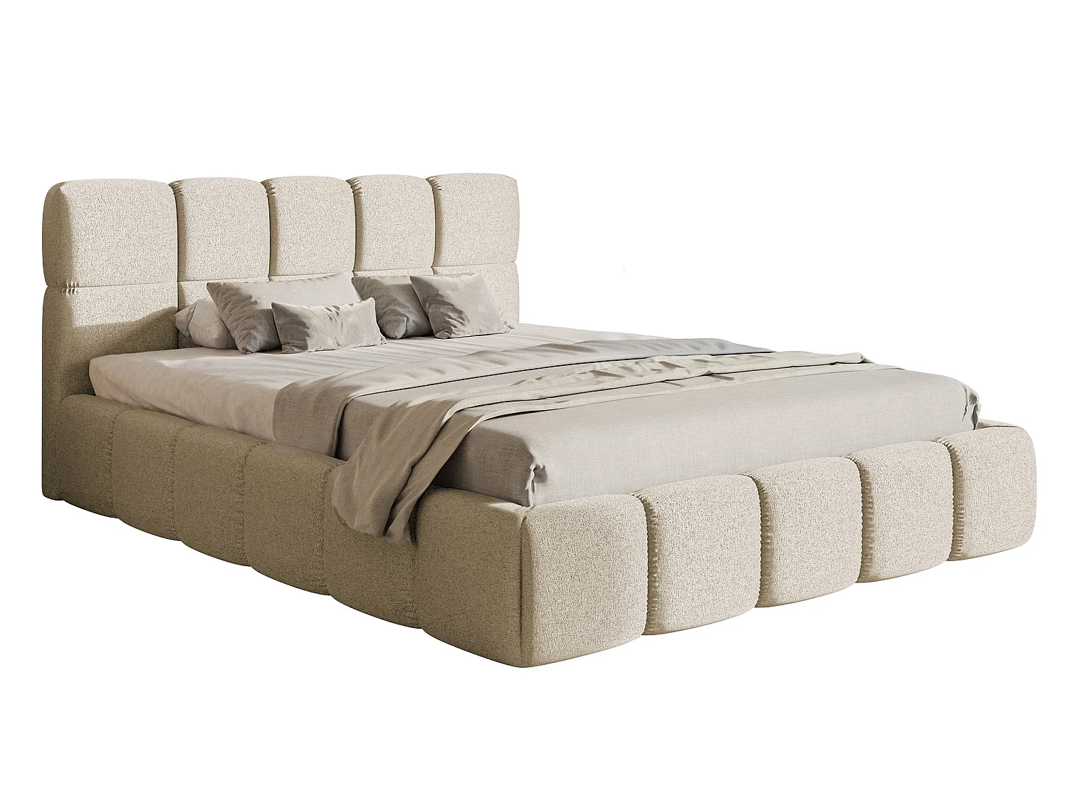 Lit rembourré - 140x200 cm - beige clair chenille hydrophobe - CLOUDY