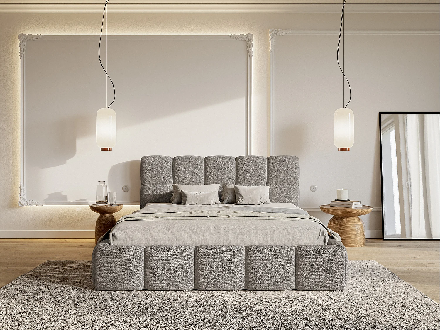 Lit rembourré - 160x200 cm - gris boucle - CLOUDY