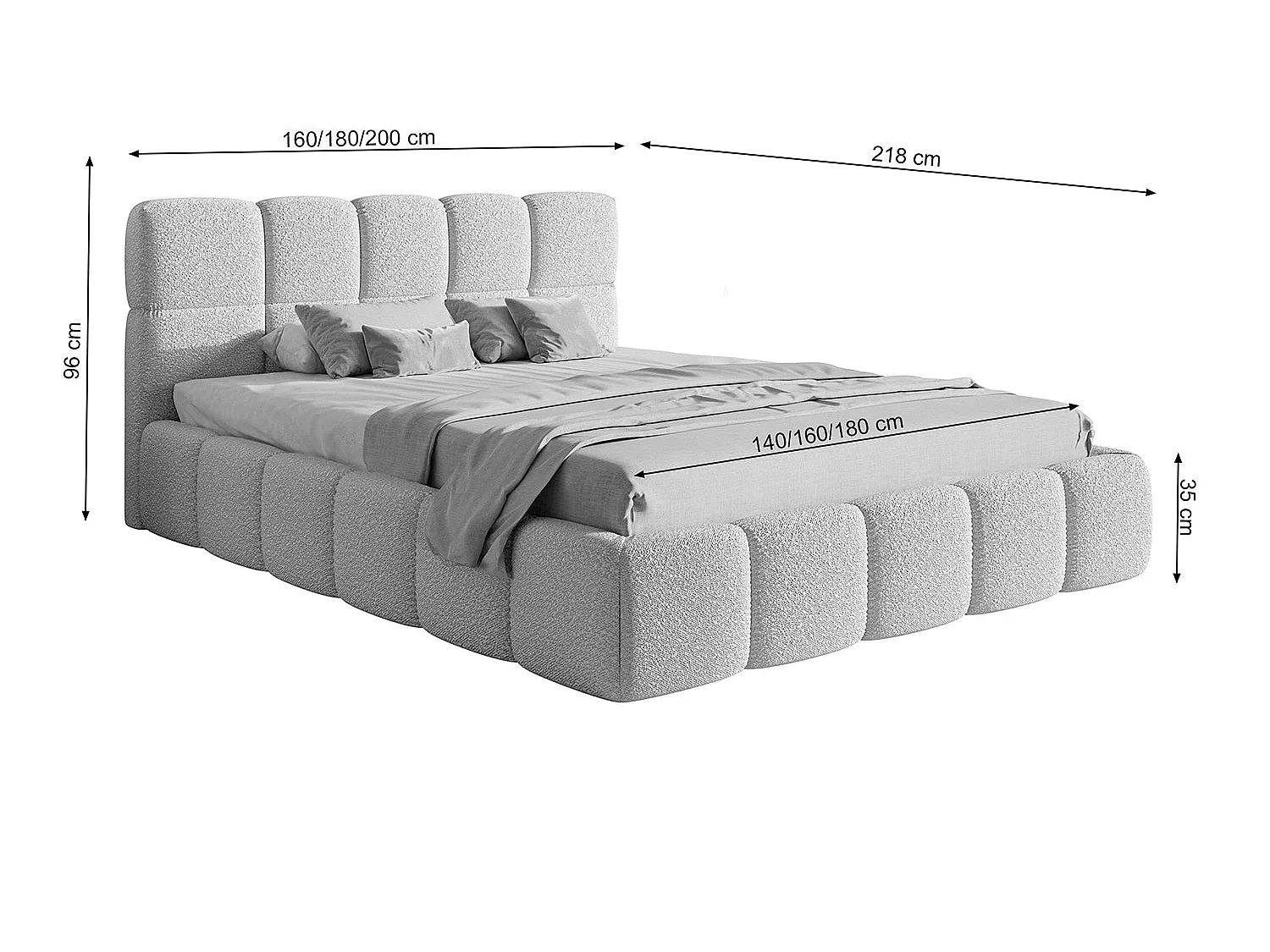 Lit rembourré - 140x200 cm - beige clair boucle - CLOUDY