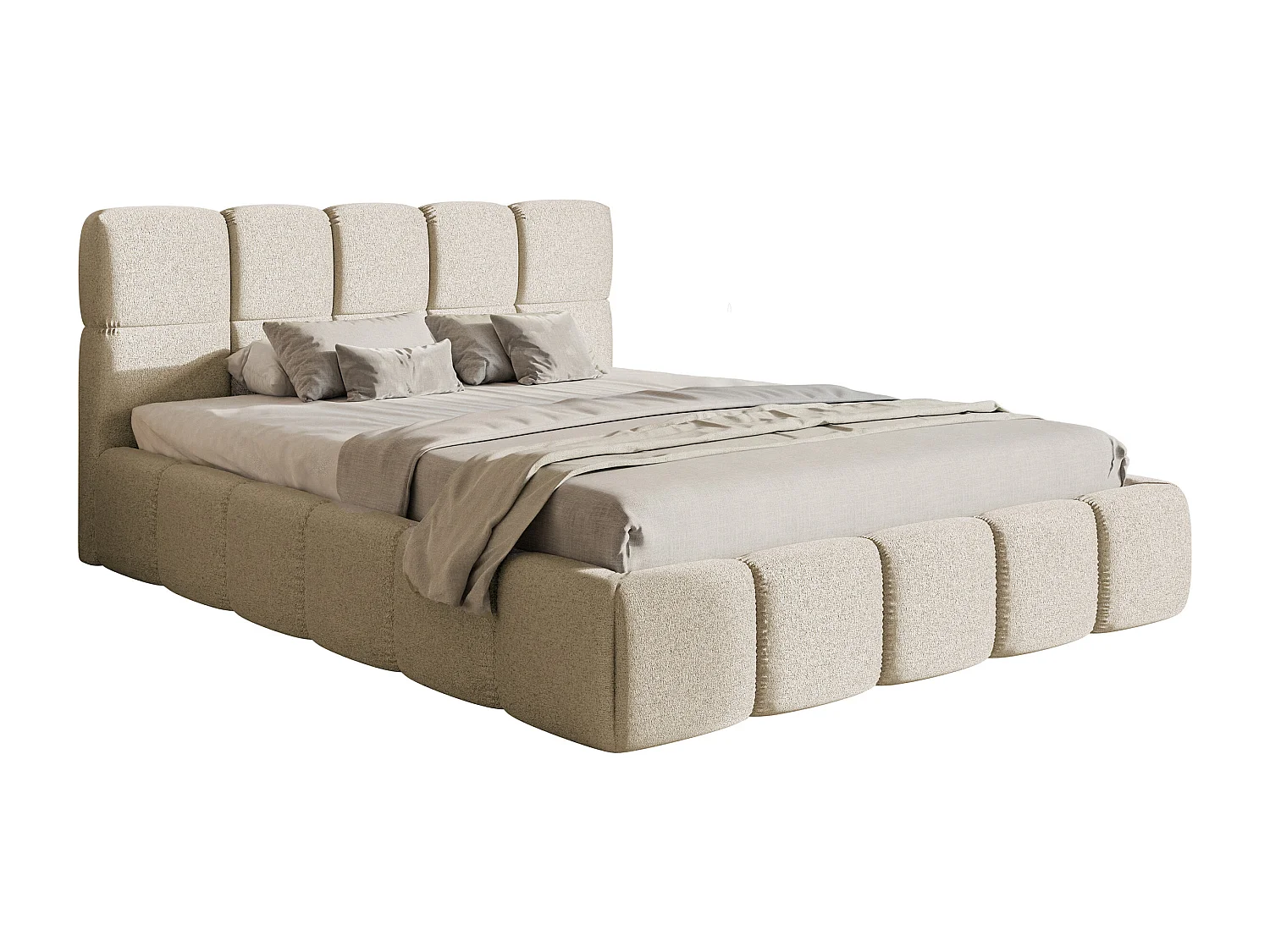 Polsterbett - 160x200 cm - hellbeige hydrophobe Chenille - CLOUDY