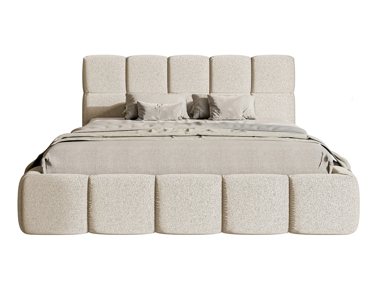 Lit rembourré - 160x200 cm - beige clair chenille hydrophobe - CLOUDY