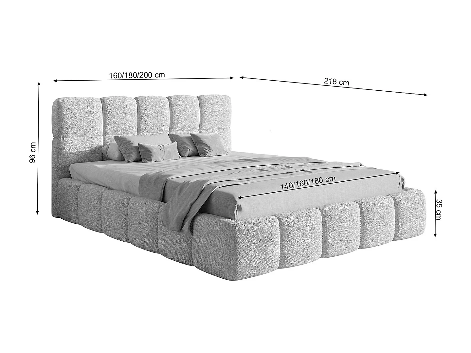 Lit rembourré - 160x200 cm - beige clair boucle - CLOUDY