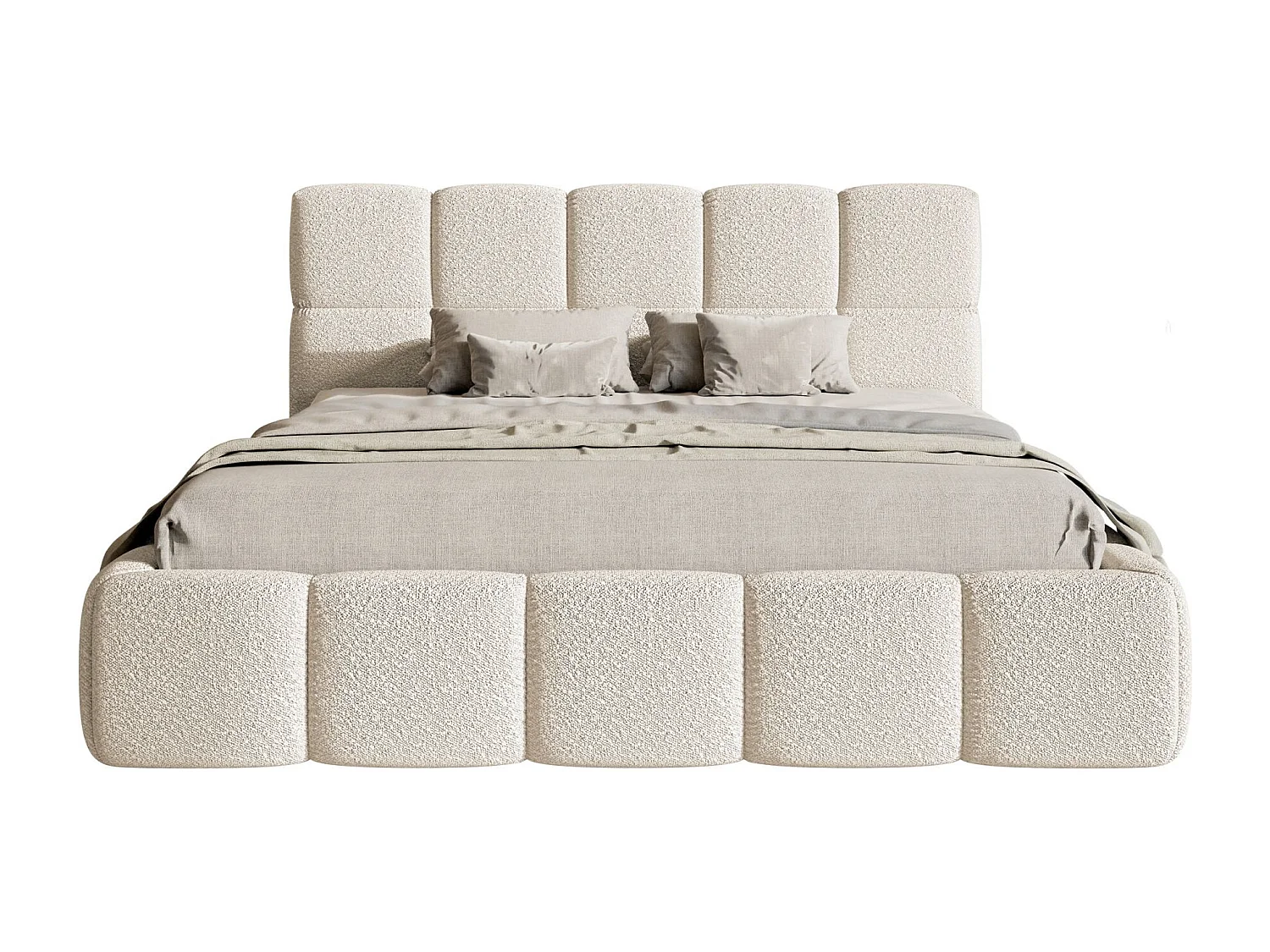 Lit rembourré - 160x200 cm - beige clair boucle - CLOUDY