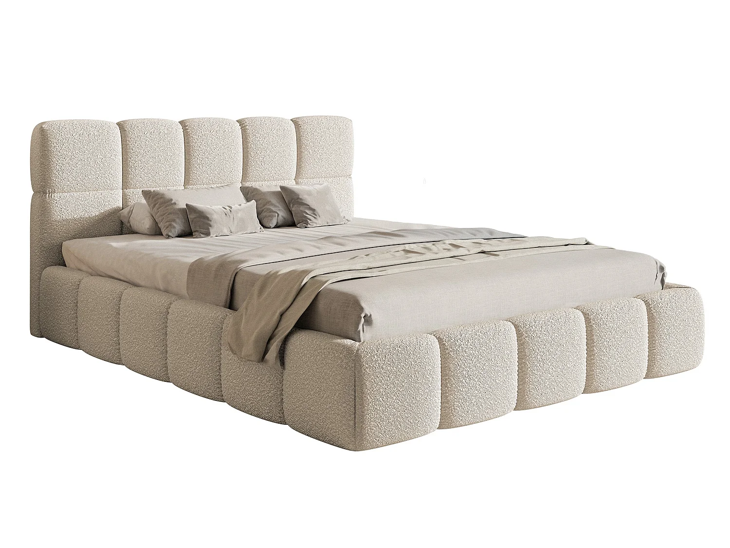 Lit rembourré - 160x200 cm - beige clair boucle - CLOUDY