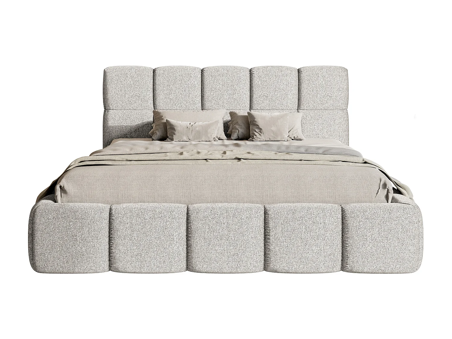 Bett mit Polsterrahmen - 160 cm - Chenille-Bezug in Hellgrau - CLOUDY