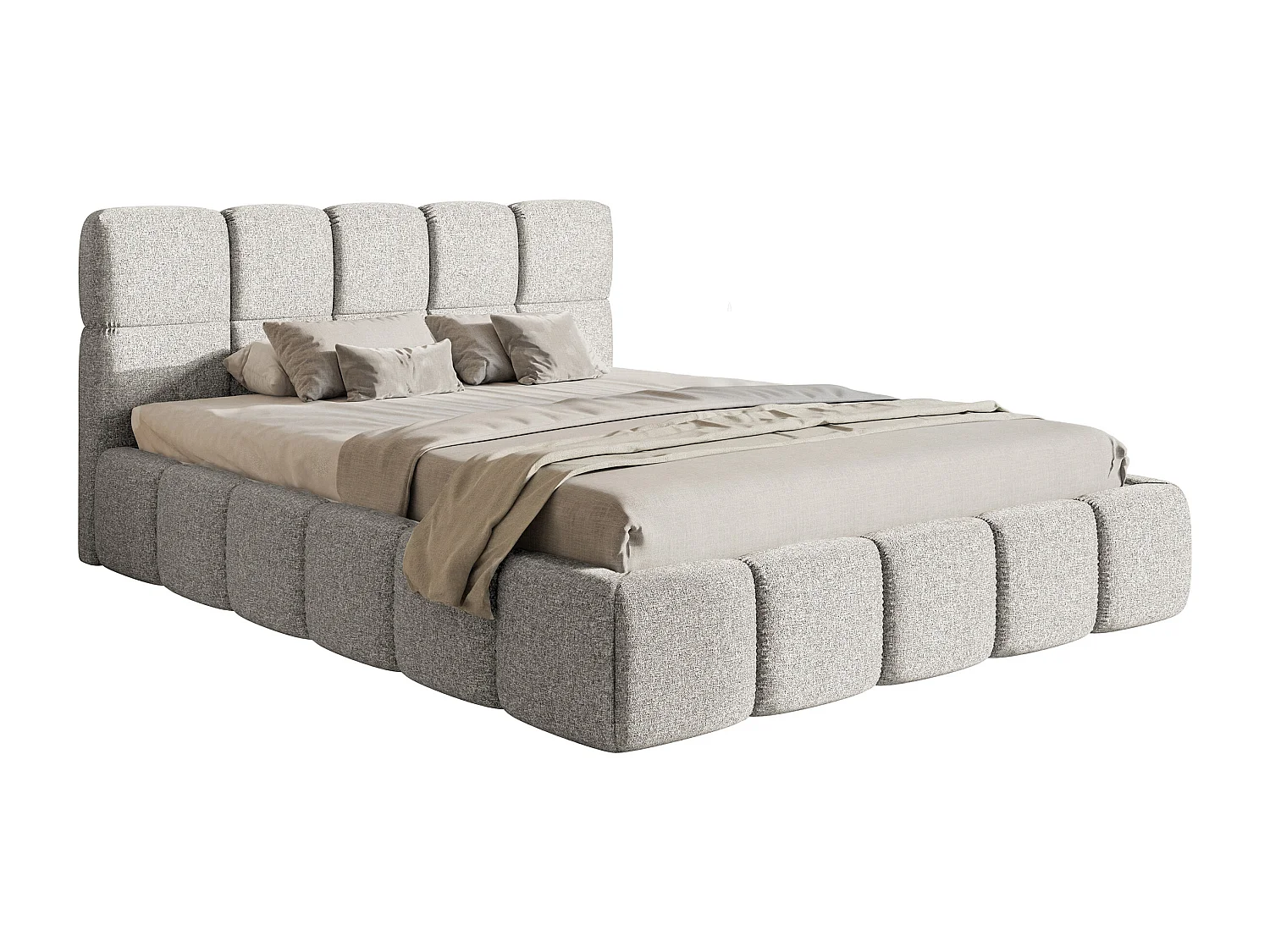 Lit rembourré - 160x200 cm - gris clair chenille hydrophobe - CLOUDY