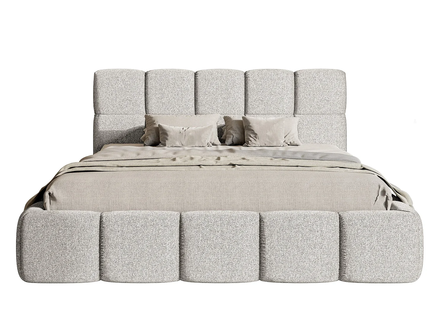 Lit rembourré - 160x200 cm - gris clair chenille hydrophobe - CLOUDY