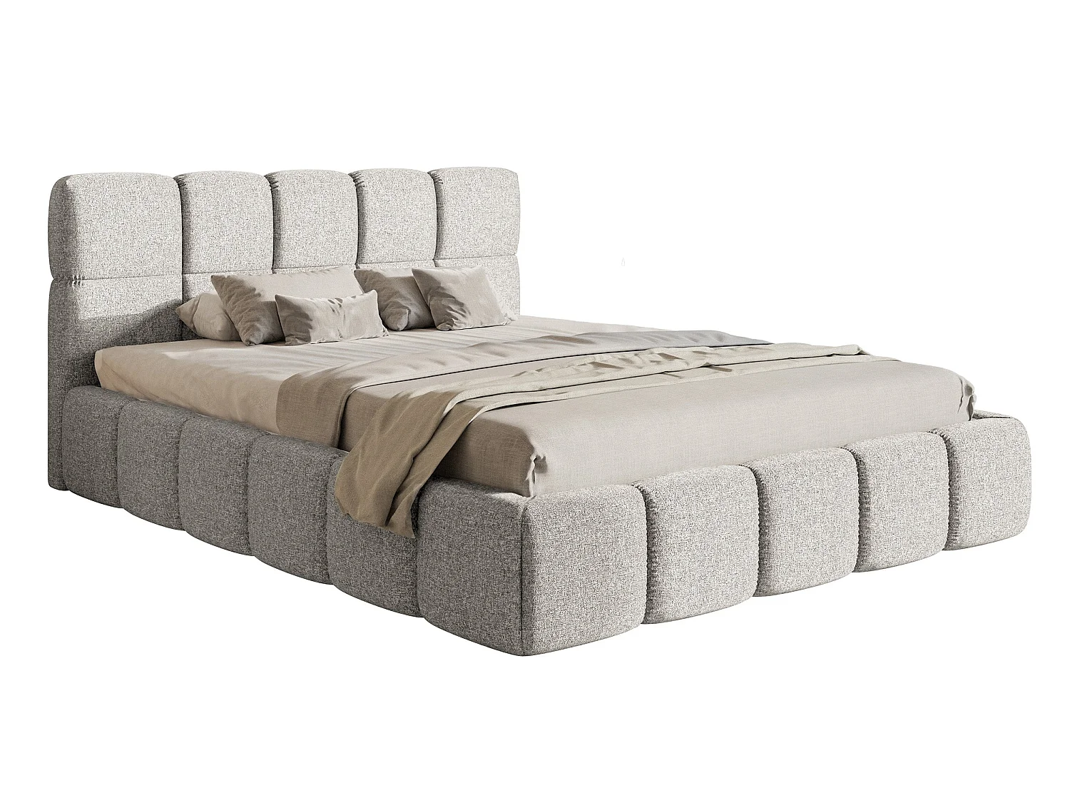 Lit rembourré - 160x200 cm - gris clair chenille hydrophobe - CLOUDY