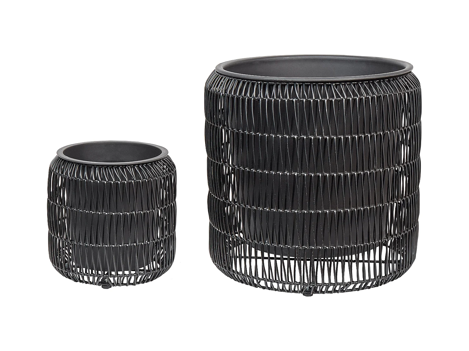 Blumentopf 2er Set Rattan schwarz rund Outdoor & Indoor mit Einsatz Brodiea