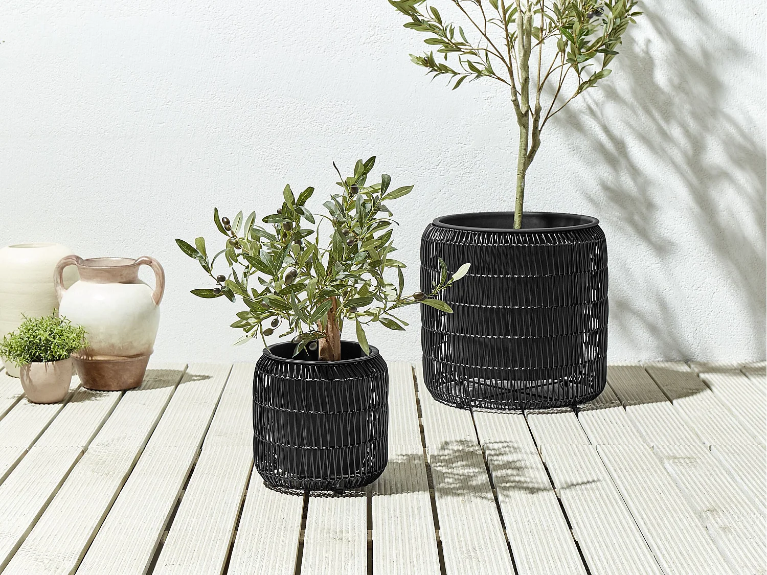 Conjunto de 2 vasos para plantas BRODIEA Ratan sintético 26/45 cm Preto