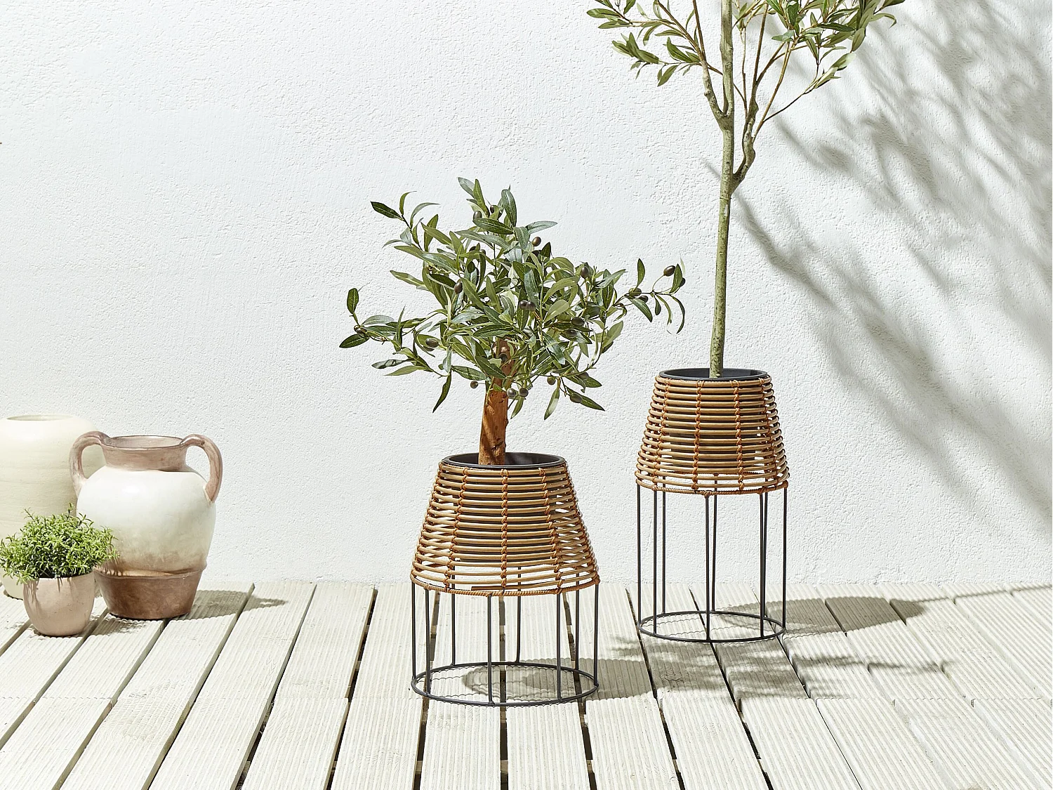 Set di 2 vasi rialzati per piante BORAGO Rattan sintetico 20/21 cm Naturale