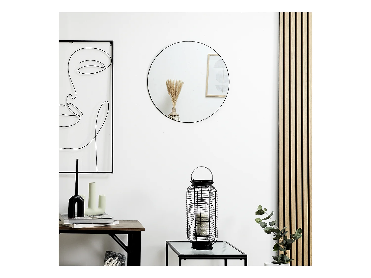 Miroir Extra Plat Rond 55cm M6 Noir Noir