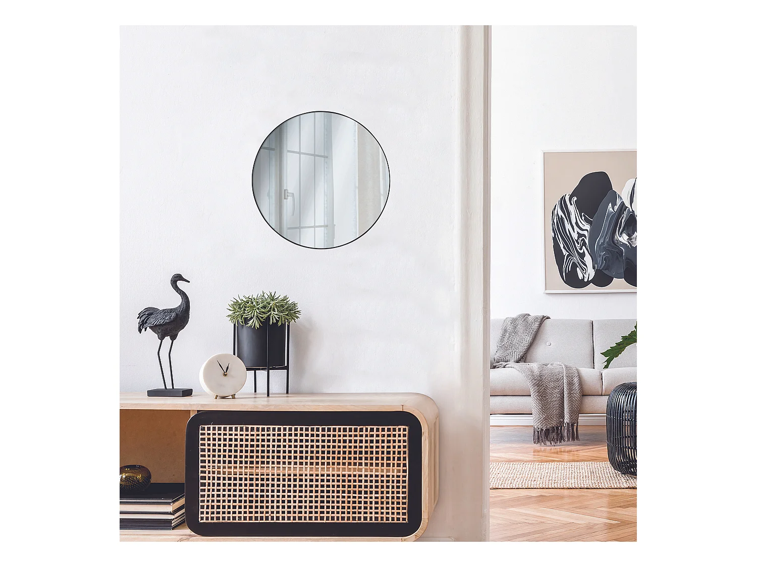 Miroir Extra Plat Rond 55cm M6 Noir Noir