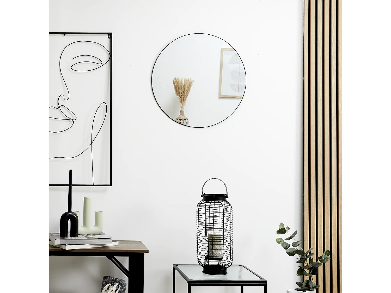 Miroir Extra Plat Rond 55cm M6 Noir Noir