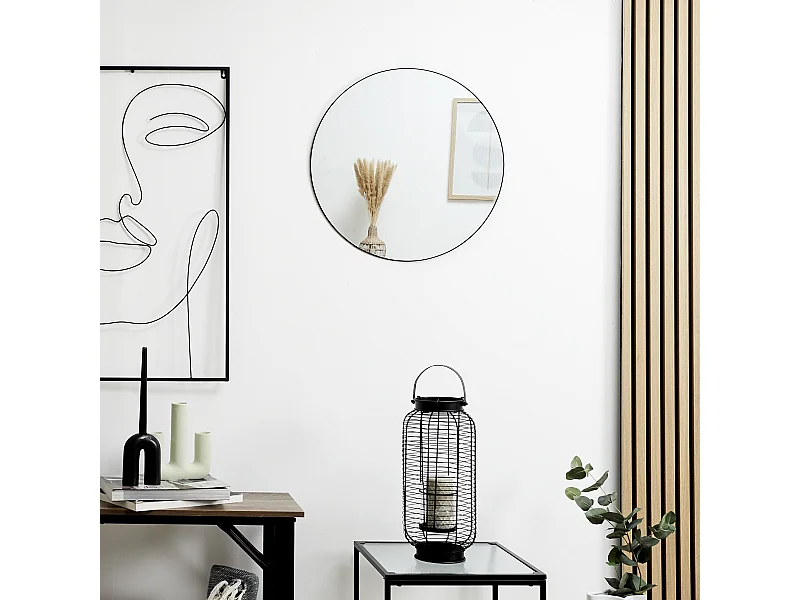 Miroir Extra Plat Rond 55cm M6 Noir Noir