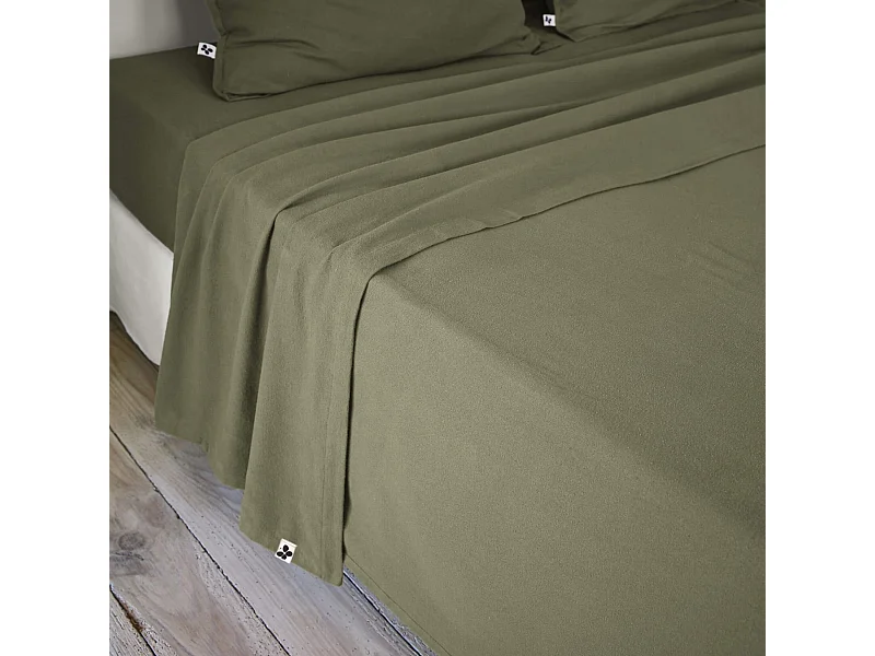 Drap plat flanelle unie 240x300 Kaki