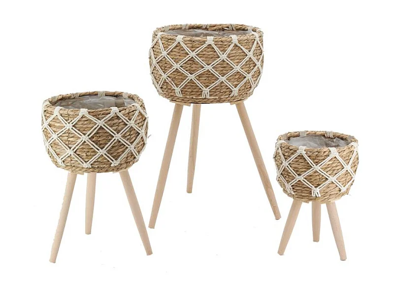 Cache-pots en jonc sur pieds (lot de 3)