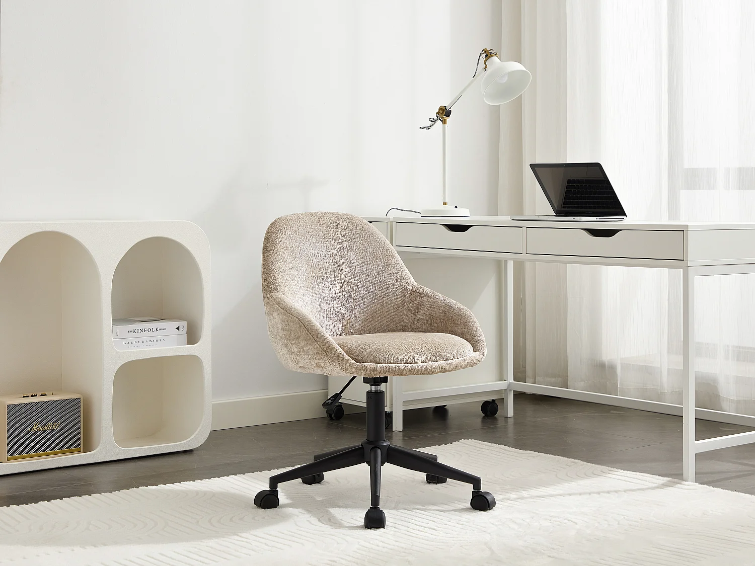 Chaise de bureau - Velours - Beige - Hauteur réglable - NAODY