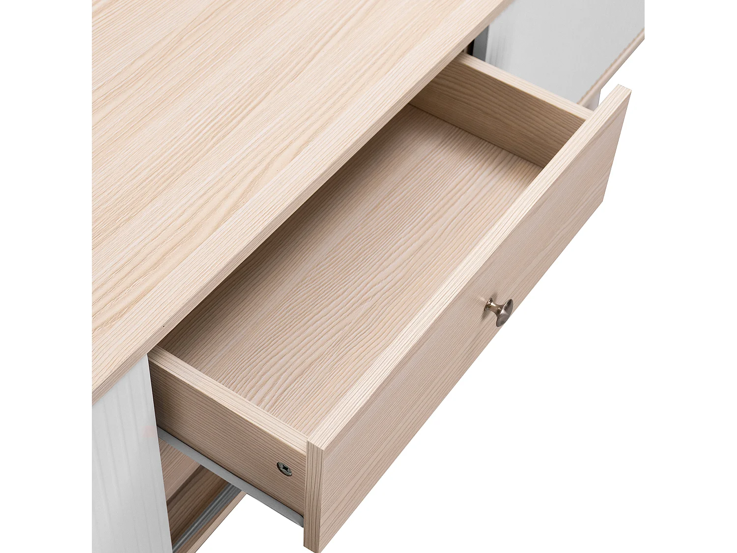 TV-meubel met 2 lades en 2 schuifdeuren - moderne stijl - kleuren: wit en beige