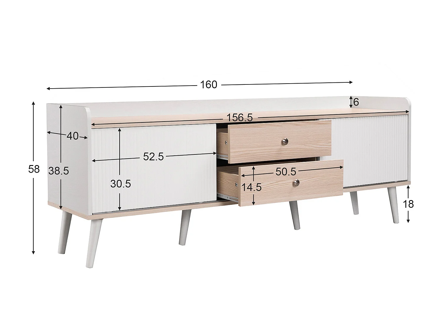 TV-meubel met 2 lades en 2 schuifdeuren - moderne stijl - kleuren: wit en beige