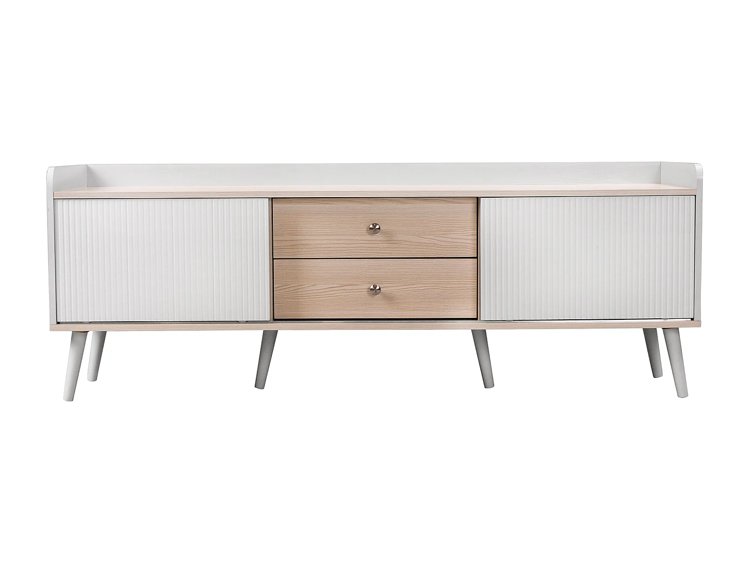 TV-meubel met 2 lades en 2 schuifdeuren - moderne stijl - kleuren: wit en beige