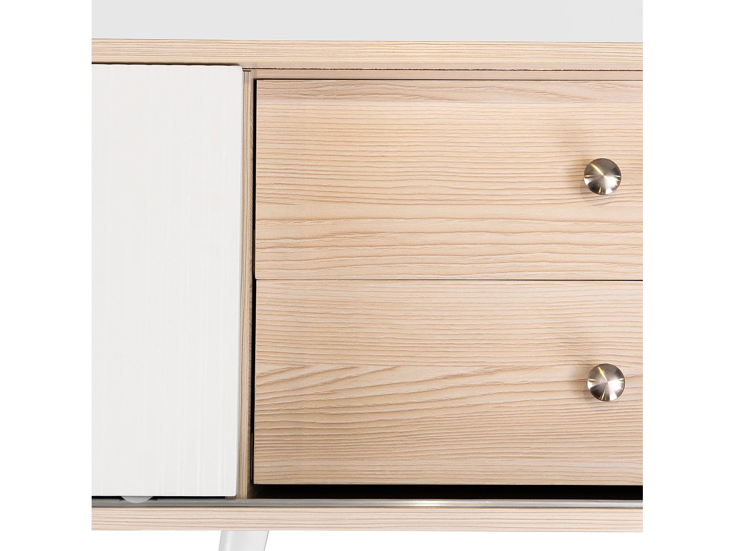 TV-meubel met 2 lades en 2 schuifdeuren - moderne stijl - kleuren: wit en beige