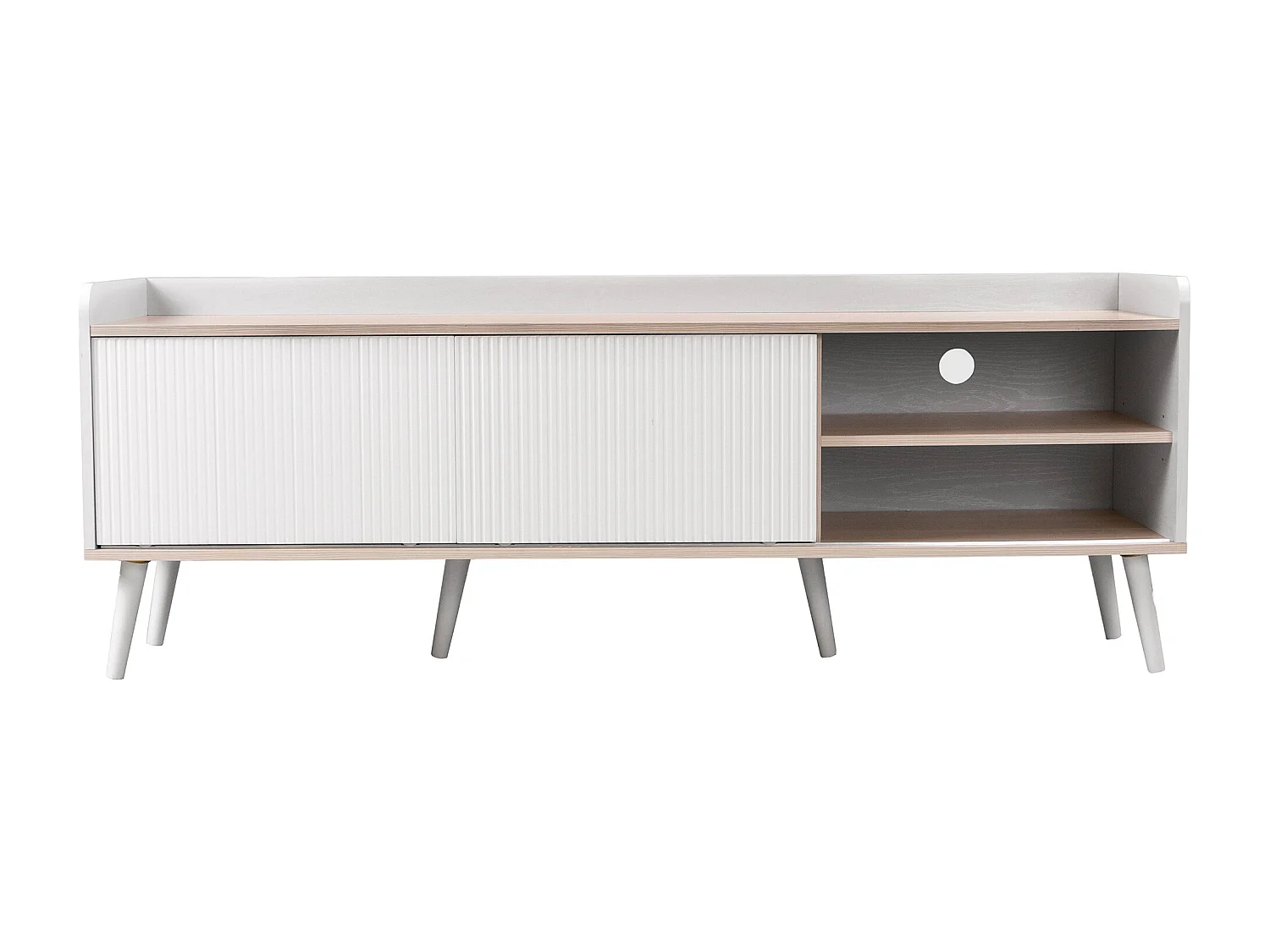 TV-meubel met 2 lades en 2 schuifdeuren - moderne stijl - kleuren: wit en beige