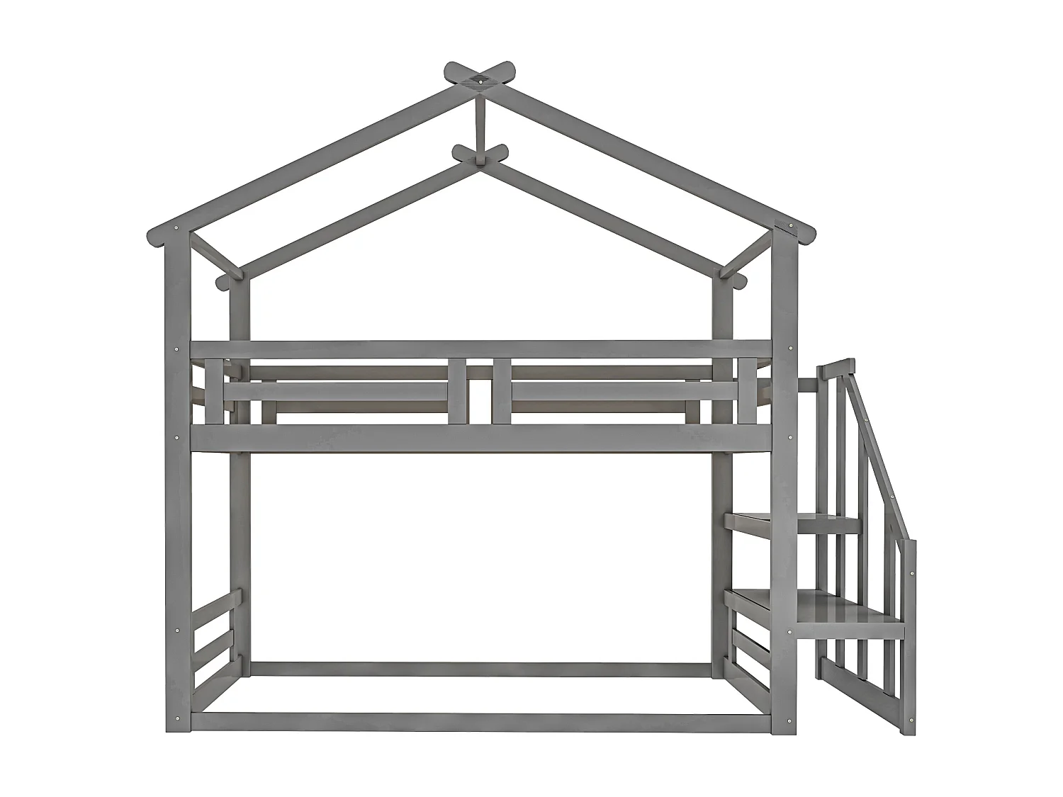 Lit superposé cabane avec rangement - 90 x 200 cm - pin - barrières et escalier - coloris gris