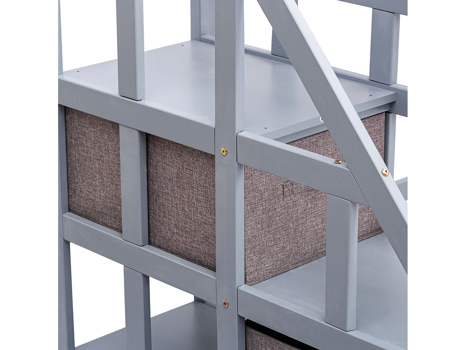 Lit enfant 90 x 190 cm, lit mi-hauteur, avec 2 tiroirs et port USB, bois massif, sommier inclus, gris