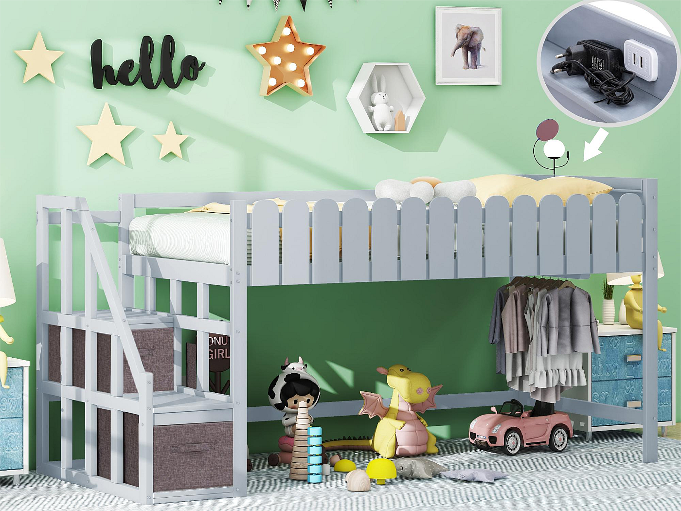 Meubles Cosy Lit superposé Lit surélevé pour 2 Personnes Sommier inclus 90 x 190 cm Métal laqué
