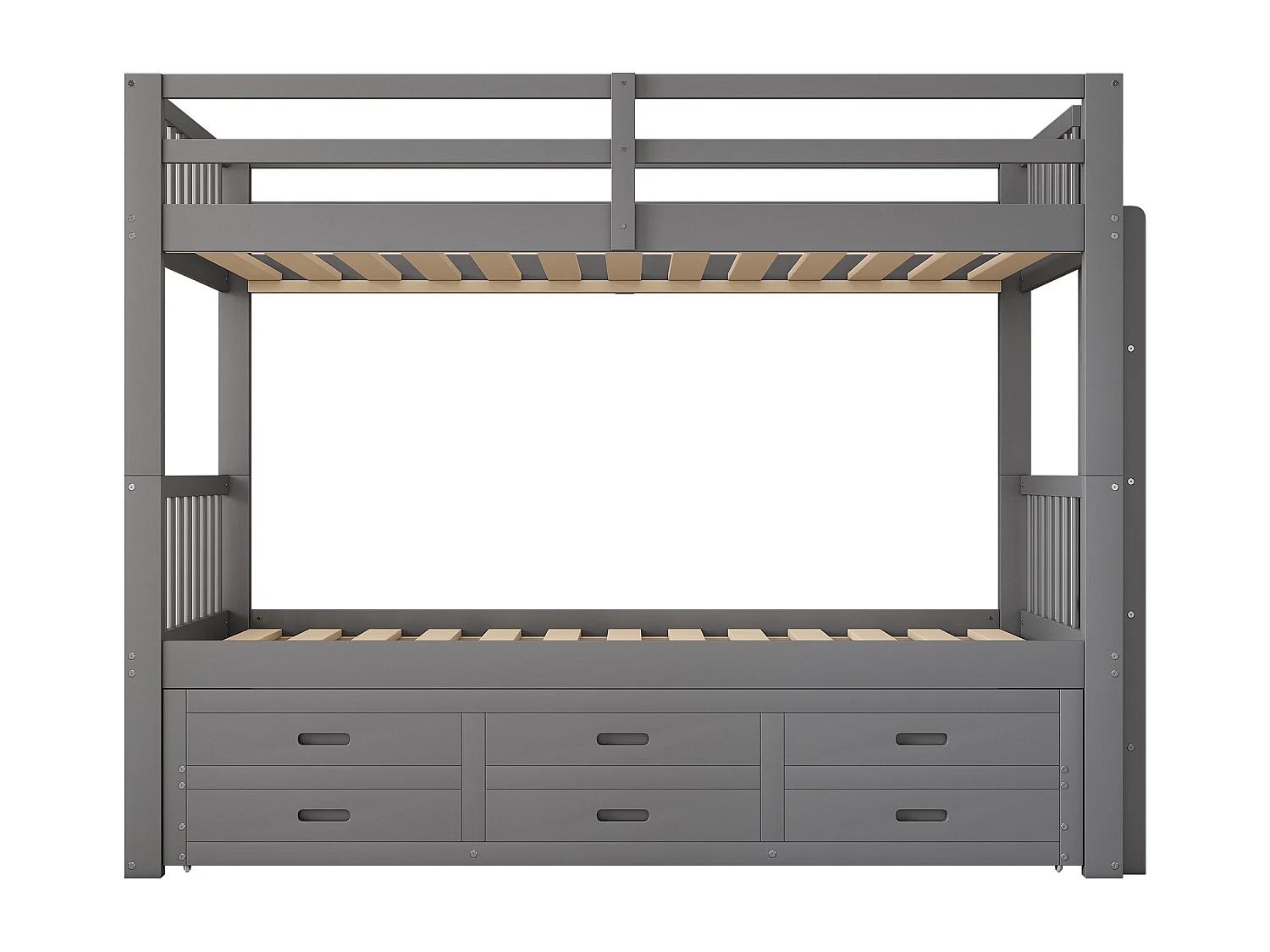 Lit superposé avec lit gigogne pour enfants 3 places - 90 x 200 cm - 3 tiroirs - pin et MDF - gris