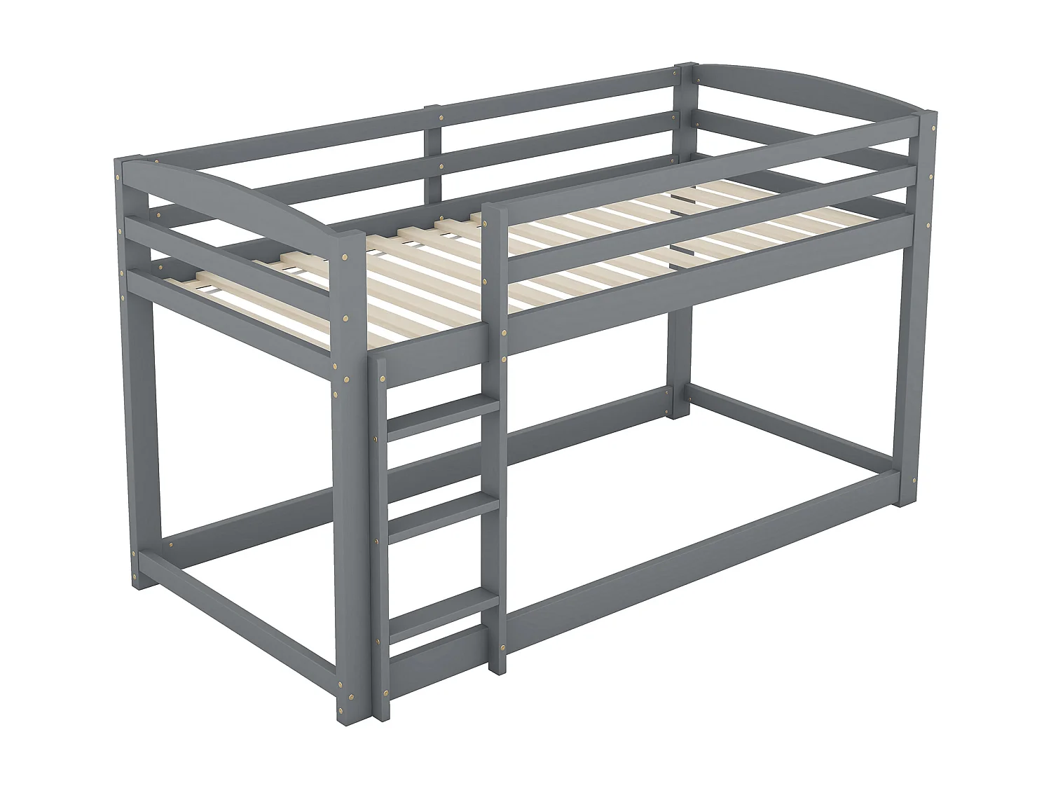 Łóżko piętrowe dziecięce 2 x 90 x 200 cm - sosna - barierki i drabinka - kolor szary