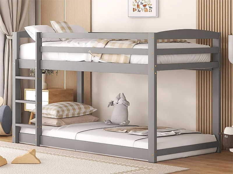 Etagenbett 2 x 90 x 200 cm für Kinder – Kiefer – Barrieren und Leiter – graue Farbe