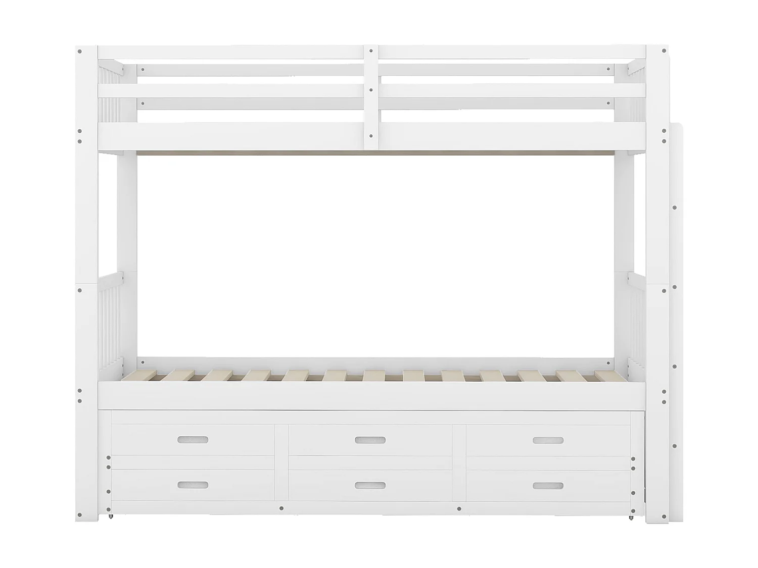 Lit superposé avec lit gigogne pour enfants 3 places - 90 x 200 cm - 3 tiroirs - pin et MDF - blanc