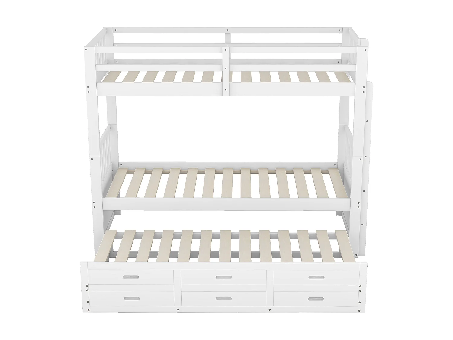 Lit superposé avec lit gigogne pour enfants 3 places - 90 x 200 cm - 3 tiroirs - pin et MDF - blanc