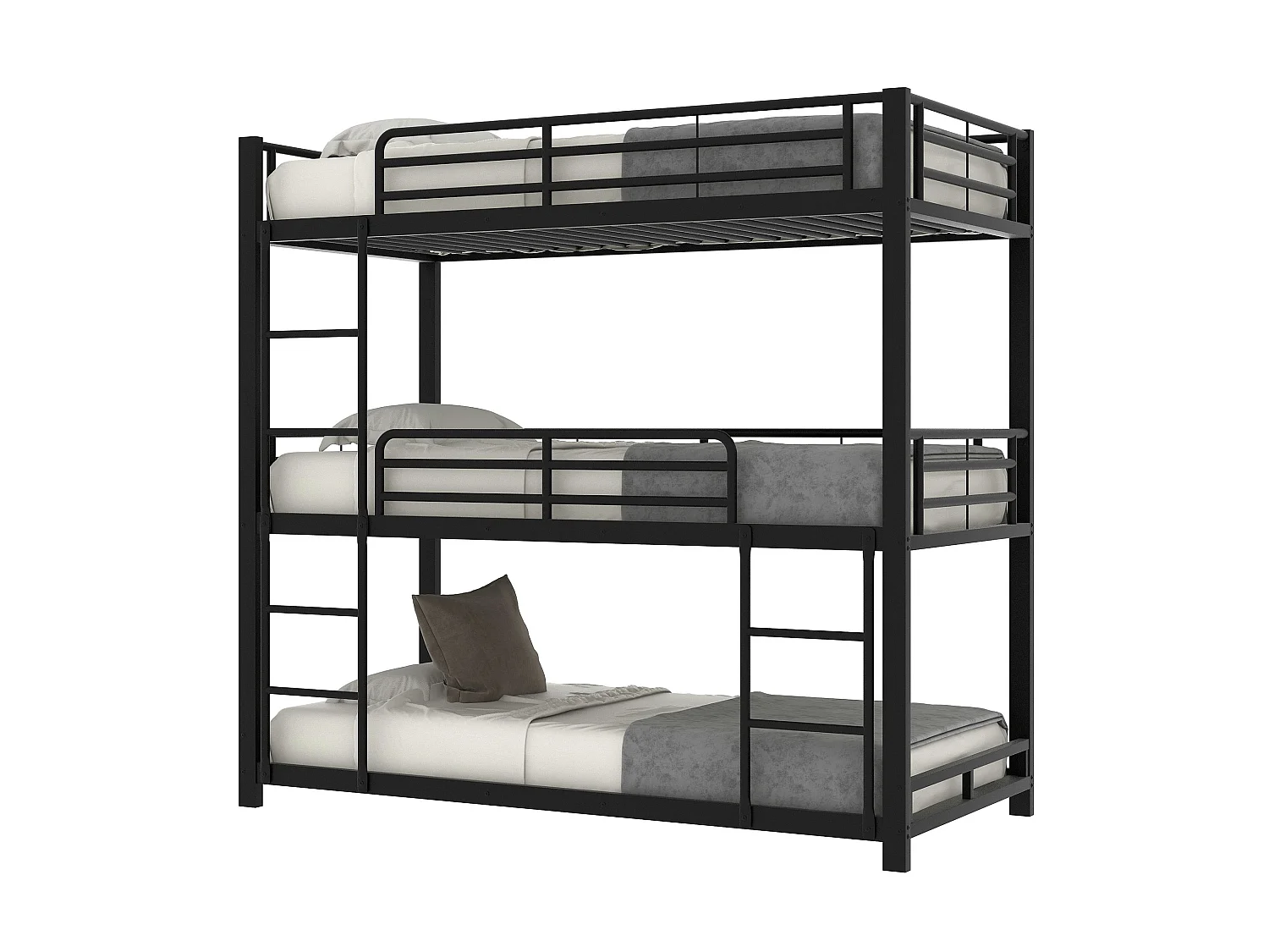 Drievoudig stapelbed voor kinderen - 90 x 200 cm - inclusief lattenbodem - zwart metaal