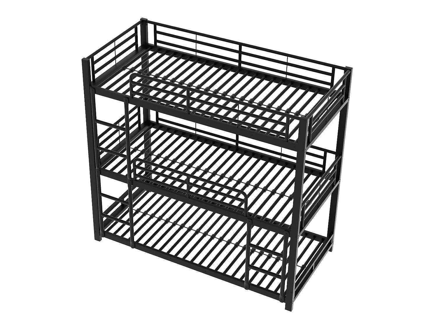 Lit superposé triple pour enfants - 90 x 200 cm - sommier à lattes inclus - métal noir