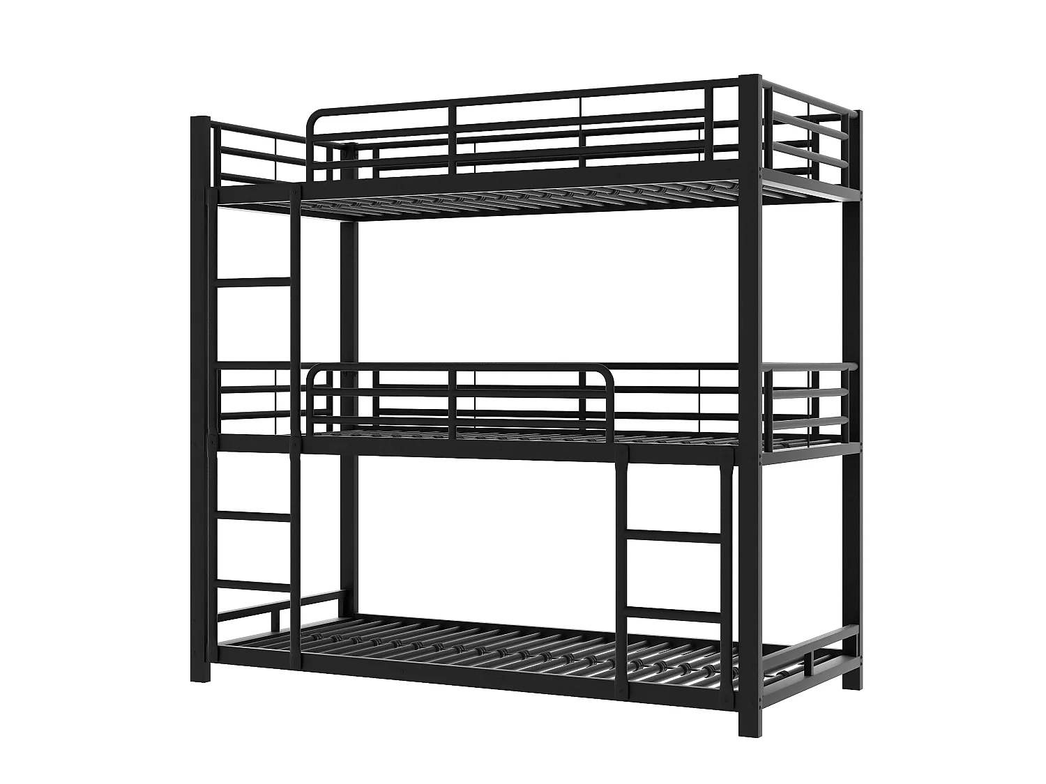 Lit superposé triple pour enfants - 90 x 200 cm - sommier à lattes inclus - métal noir