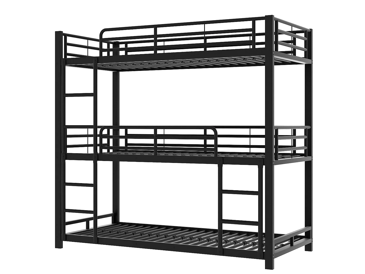 Lit superposé triple pour enfants - 90 x 200 cm - sommier à lattes inclus - métal noir