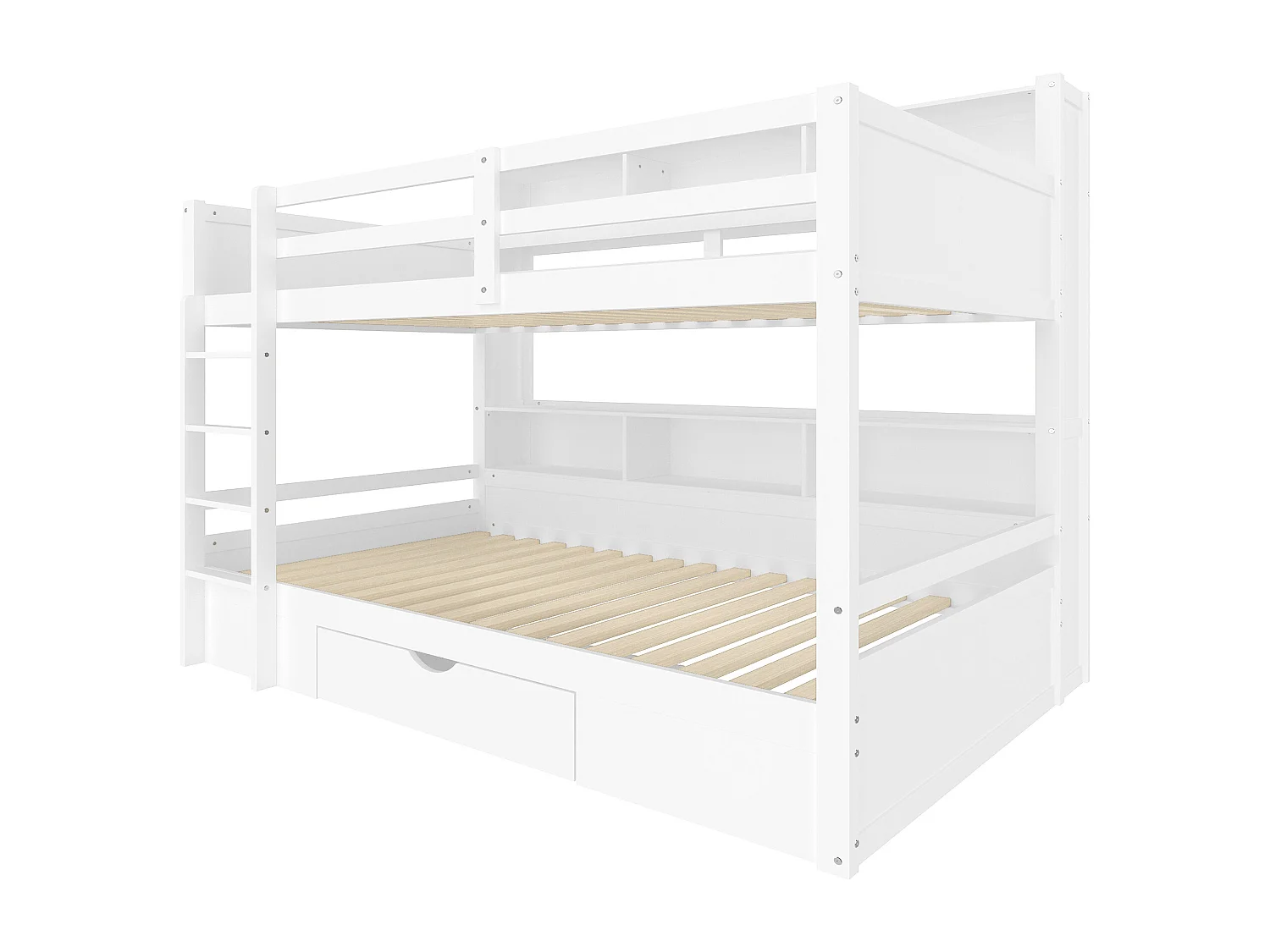 Stapelbed met lade en boekenkasten - 90 x 200 cm - grenenhout en MDF - inclusief lattenbodem - wit