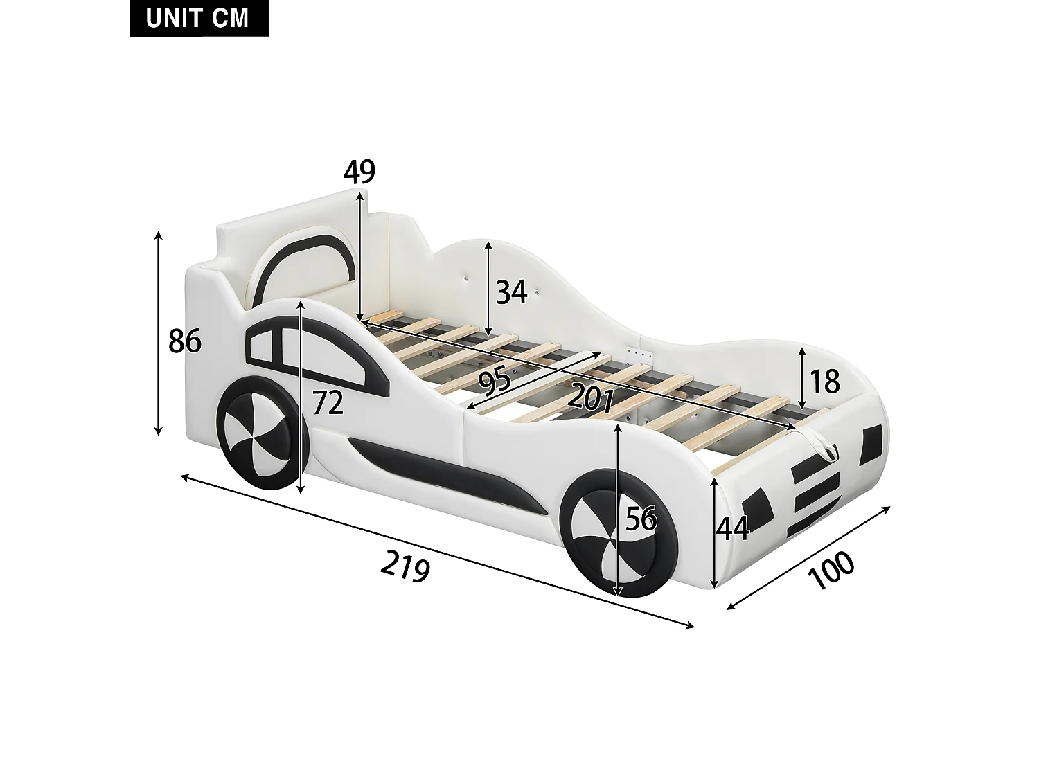 Kinderautobed met opbergbox - 90 x 200 cm - kunstleer - Grijs