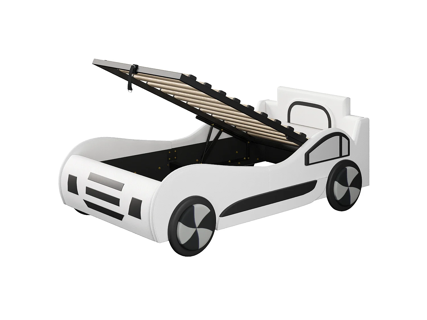 Lit voiture avec coffre de rangment pour enfant - 90 x 200 cm - similicuir - Gris