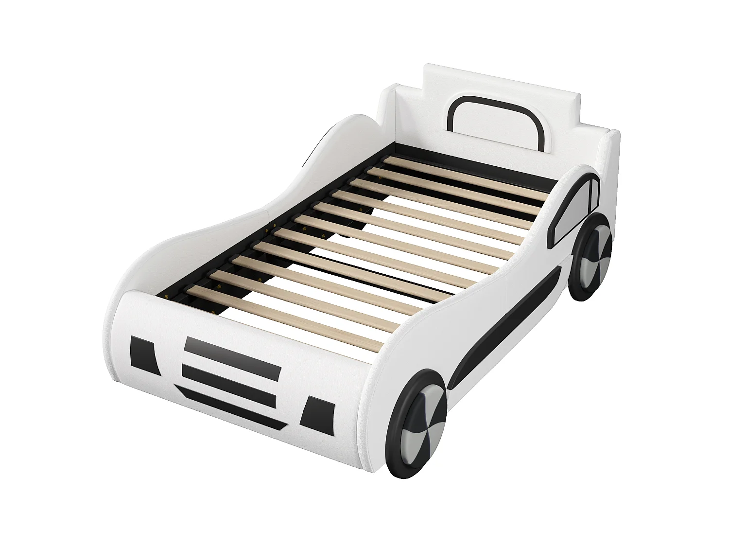 Lit voiture avec coffre de rangment pour enfant - 90 x 200 cm - similicuir - Gris