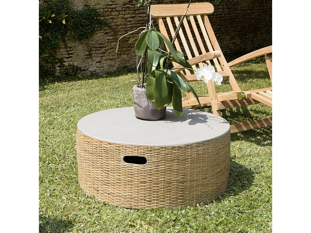 HECTOR - Table basse ronde plateau en béton socle en bambou naturel